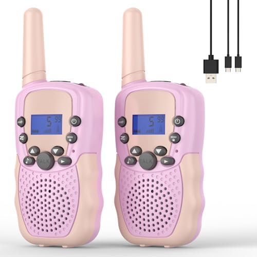 Toys for 3-12 Year Old Girls, Selieve 2 Pack Kids Walkie Talkies Rechargeable with 22 Channels, LED Flashlight and VOX Function, Birthday Gifts for 4 5 6 7 8 9 10 Year Old Girls