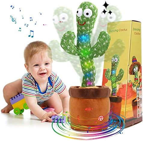 MIAODAM Volume Adjustable Dancing Cactus, Colorful Glowing Talking Cactus Toy, Repeating What You Say Cactus Toys Singing 120 Songs Cactus Plush Eletronic Baby Toys Funny Creative Kids Toy