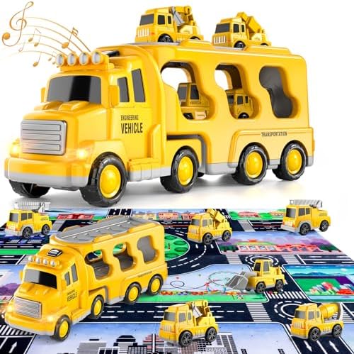 Bennol Toddler Toys for 3 4 5 6 Years Old Boys, 7 in 1 Construction Car Trucks Playset with Play Mat & Accesoories, Birthday Gifts for Toddlers Kids Boys Girls Age 3-5