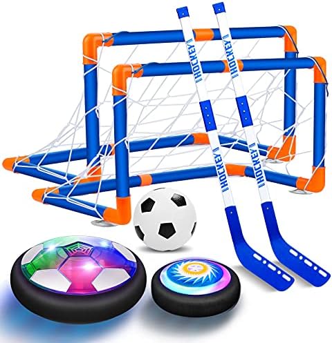 OASO Kids Toys Hover Hockey Soccer Ball Set with 3 Goals, Rechargeable Floating Air Soccer Ball with Led Light and Foam Bumper, Indoor Outdoor Sport Games Toys Gifts for Boys Girls Aged 3 4 5 6-12