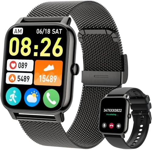 Smart Watch for Women Men Fitness: (Make/Answer Call) Bluetooth Smartwatch for Android Phones iPhone Waterproof Outdoor Sport Digital Running Watches Health Tracker Heart Rate Monitor Step Counter