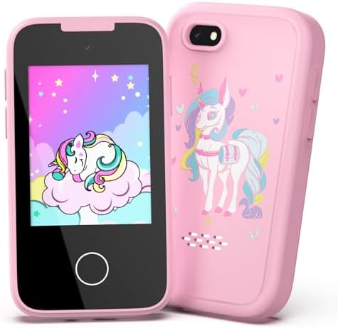 Kid Smart Phone for Girls Gift Toys for Ages 5-7 Touchscreen Learning Education Real Phone Great Birthday Gift Ideas for 3-9 Year Old Girls with 8G SD Card(Unicorn-Pink)