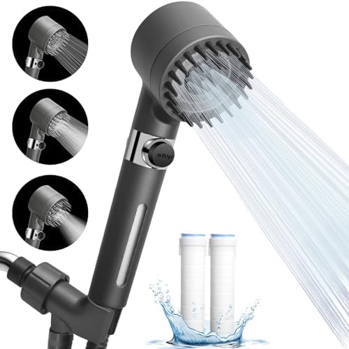 Luxsego High Pressure Shower Heads with Scalp Massager Shampoo Brush for Skin & Hair Care, Filtered Shower Head with Handheld Sprayer Soften Hard Water, 3 Settings 4 in 1 Detachable Showerhead Set