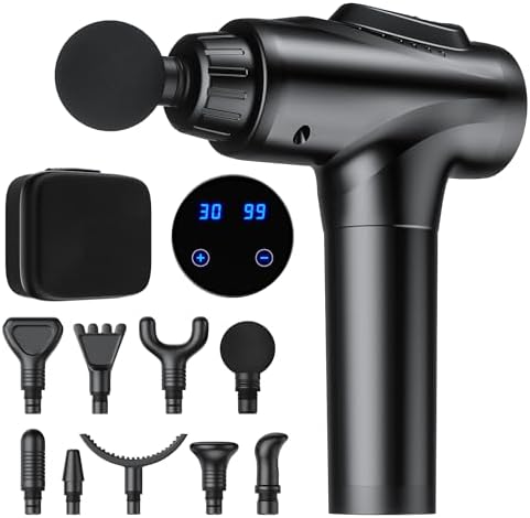 AYURA Massage Gun, Percussion Massager Gun with 30 Speed Levels & 9 Massage Heads, Handheld Electric Muscle Massager for Any Pain Relief, Gifts for Families and Friends (Black)