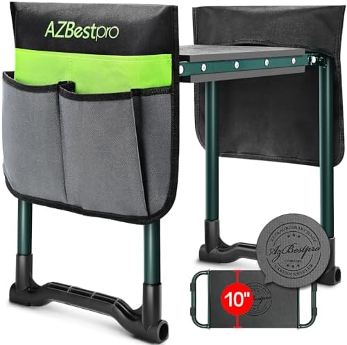 Garden Kneeler and Seat Heavy Duty, Foldable Gardening Stool – 2024 Upgraded Widened to 10″ Stable Wear-resistant Prevent Knee and Back Pain, Beautiful Logo high-end 2 Large Tool Bags Gift for Women