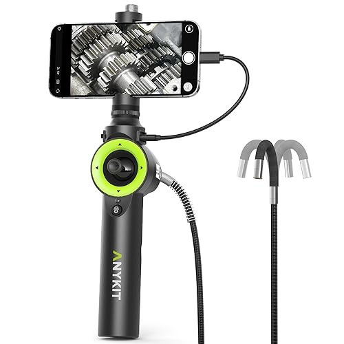 Anykit 360° 4 Ways Articulating Borescope, Industrial Endoscope with 0.26 in Articulated Snake Camera, Inspection Camera with 4 Adjustable LED Lights Compatible with iPhone and Android – 3.3ft