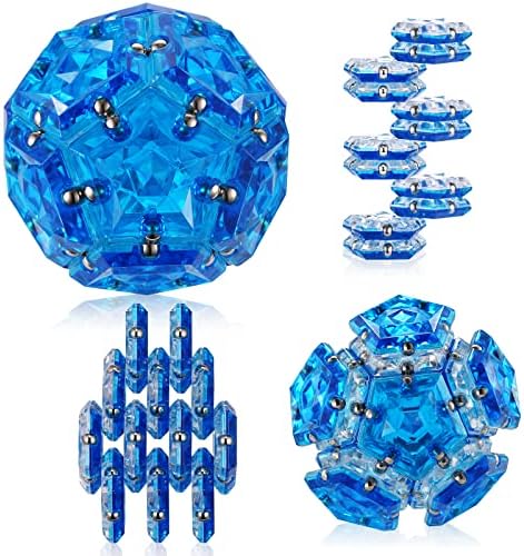 RoomyRoc Magnetic Fidget Sphere – Pentagons Magnets Balls – 12 Piece Set – Crystal Blue – Magnet Fidgets Toy – Creativity Beyond Imagination, Inspirational, Recreational, Desk Toys for Adults