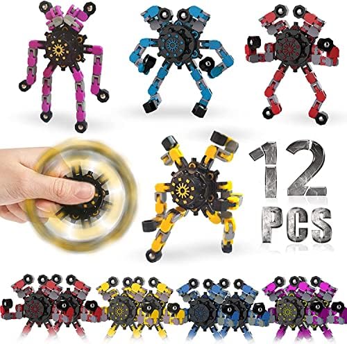 12 Pack Funny Sensory Fidget Toys,Deformable Chain DIY Robot Spinners Fingertip Stress Relief Gyro Toy Birthday Gifts Goodie Bag Easter Basket Stuffers Classroom Prizes Party Favors for Kids Adults