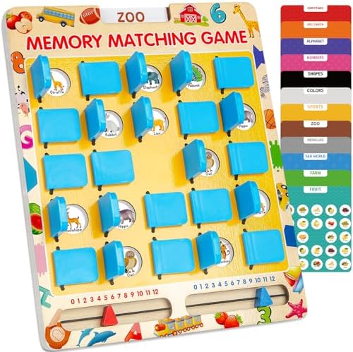 Matching Memory Game for Kids Age 3 4 5 6 7 8 Year Old, Travel Toy for Boys Girls, Wooden Board Game, Road Trip Essentials for Toddler, Airplane/ Car/ Camping Activity, Ideal Christmas, Birthday Gifts