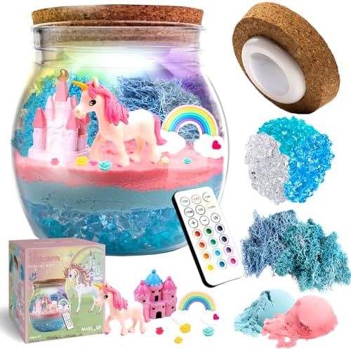 Unicorn Light Up Terrarium Kit for Kids I DIY Unicorn Toys Craft Kits for Kids I Terrarium Jar Night Light for Kids Crystal Growing Kit I Unicorn Gifts for Girls Age 4-12