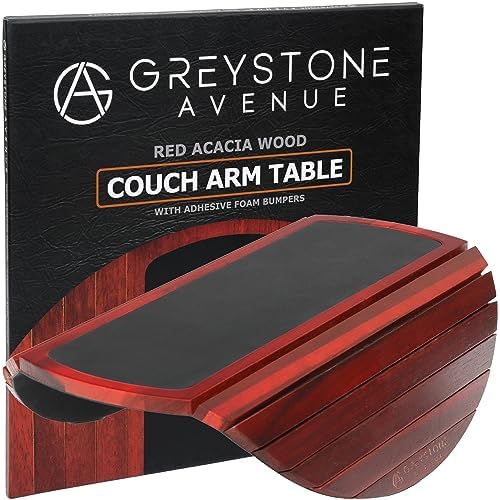 Greystone Avenue Couch Arm Table – Non-Slip Silicone Top & Waterproof Base, Cherry Wood Sofa Arm Tray, Birthday Gifts for Men, Gifts for Men Who Have Everything, Gift for Husband, Retirement Gifts