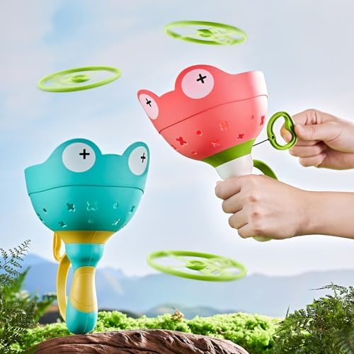 Ivtivfu 2PCS Manual Capture Game with 12 Discs, Flying Disc Launcher Toy, Outdoor Toys for Kids Ages 8-12, Toddler Chasing Toy 3 4 5 6 7 Years Old Boys Girls, Family Toys for Birthday Gifts, Christmas