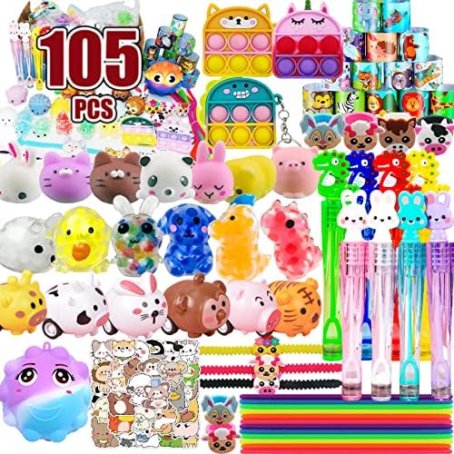 105 PCS Assortment Party Favors Toys for kids, Premium Mini Ctue Favors for All Ages kids Grils,Prize Box Toys,Goody Bag Fillers,pinata stuffers,Carnival Prizes for Boys and Girls 4-10