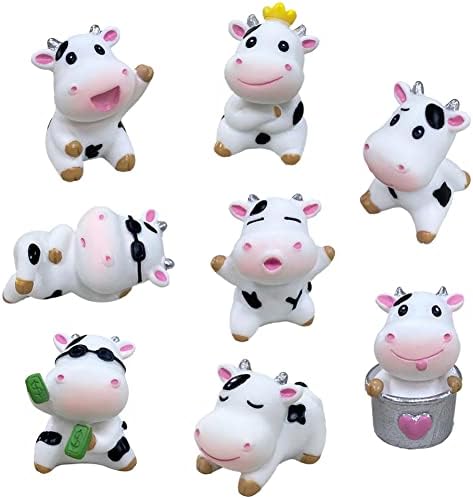 8 Pcs Cow Figures for Kids, Animal Toys Set Cake Toppers, Cow Fairy Garden Miniature Figurines Collection Playset for Christmas Birthday Gift Desk Decoration