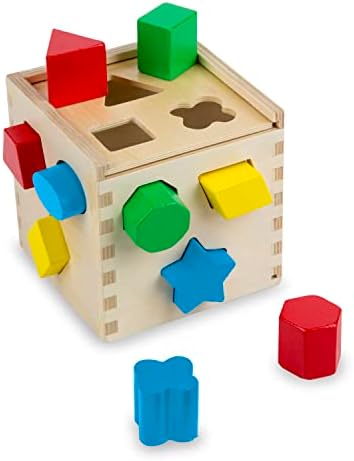 Melissa & Doug Shape Sorting Cube – Classic Wooden Toy With 12 Shapes – Kids Shape Sorter Toys For Toddlers Ages 2+