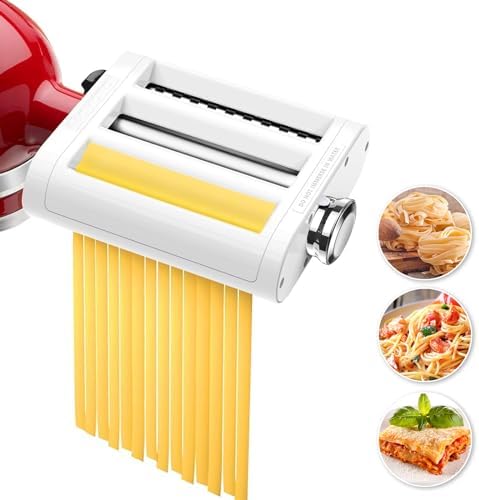 Pasta Maker 3-in-1 Attachment for KitchenAid Stand Mixers, Included Pasta Sheet Roller, Spaghetti Cutter, Fettuccine Cutter and Cleaning Brush