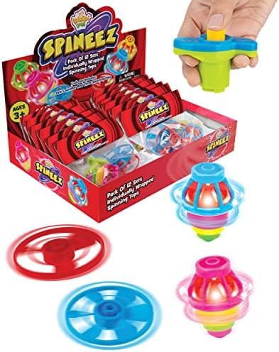 Light Up Spinning Tops and Flying Saucer Disc, 12 Individually Wrapped Sets, 36 PCs, UFO Spinner Toys with Flashing LED Lights, Prefilled Party Favor Bags for Kids Birthday Goodie Bag Fillers