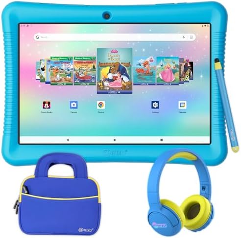 Contixo 10″ Android Kids Tablet 64GB Bundle, Includes 80+ Disney Storybooks & Stickers (Value $350), Kid-Proof Case with Kickstand & Stylus, Headphone, Sleeve Bag (2023 Model) (Blue)