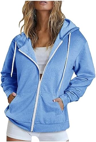 SHOPESSA 2023 Fall Fashion Trends Women Oversized Hoodie for Women Zip Up Long Sleeve Lightweight Coat Oversized Sweatshirt