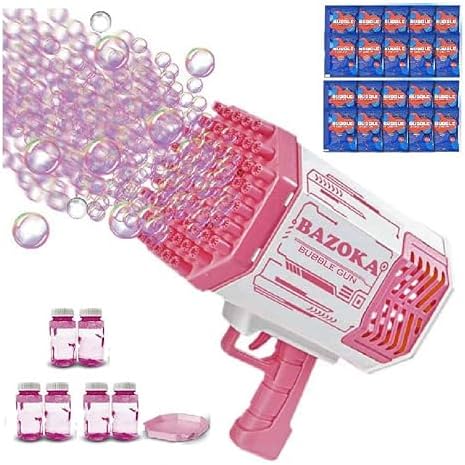 Bazooka Bubble Gun Machine Colorful Light Summer Birthday Indoor/Outdoor Wedding Bubble Maker 69 Hole Bubble Gun with 20 Packs and 6 Bottles of Bubble Solution for Toddler Kids Adult Girls Boys (Pink)