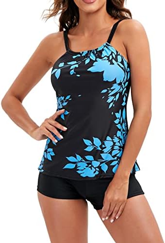 Tankini Swimsuit for Women Teen Girls Tummy Control Two Piece Bathing Suits Floral Swimwear Camisole Top and Boyshorts