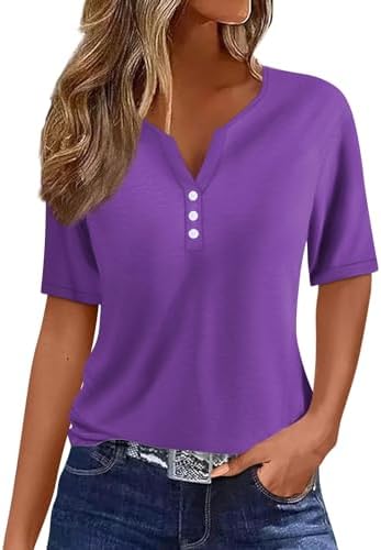 Women’s T-Shirts Button Down Shirts Short Sleeve Daily Weekend Fashion Basic Fit Stretch Work Blouse, S-3XL