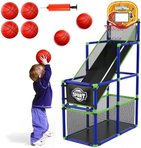 EagleStone Toddler Arcade Basketball Hoop Game Indoor, Ajustable Height Indoor Basketball Hoop with Storage Design for Kids,Perfect Sports & Outdoor Play Toys for Kids Age 3-4 5-4 4-8