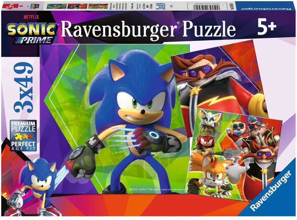 Ravensburger Sonic Prime 3X 49 Piece Jigsaw Puzzles for Kids Age 5 Years Up