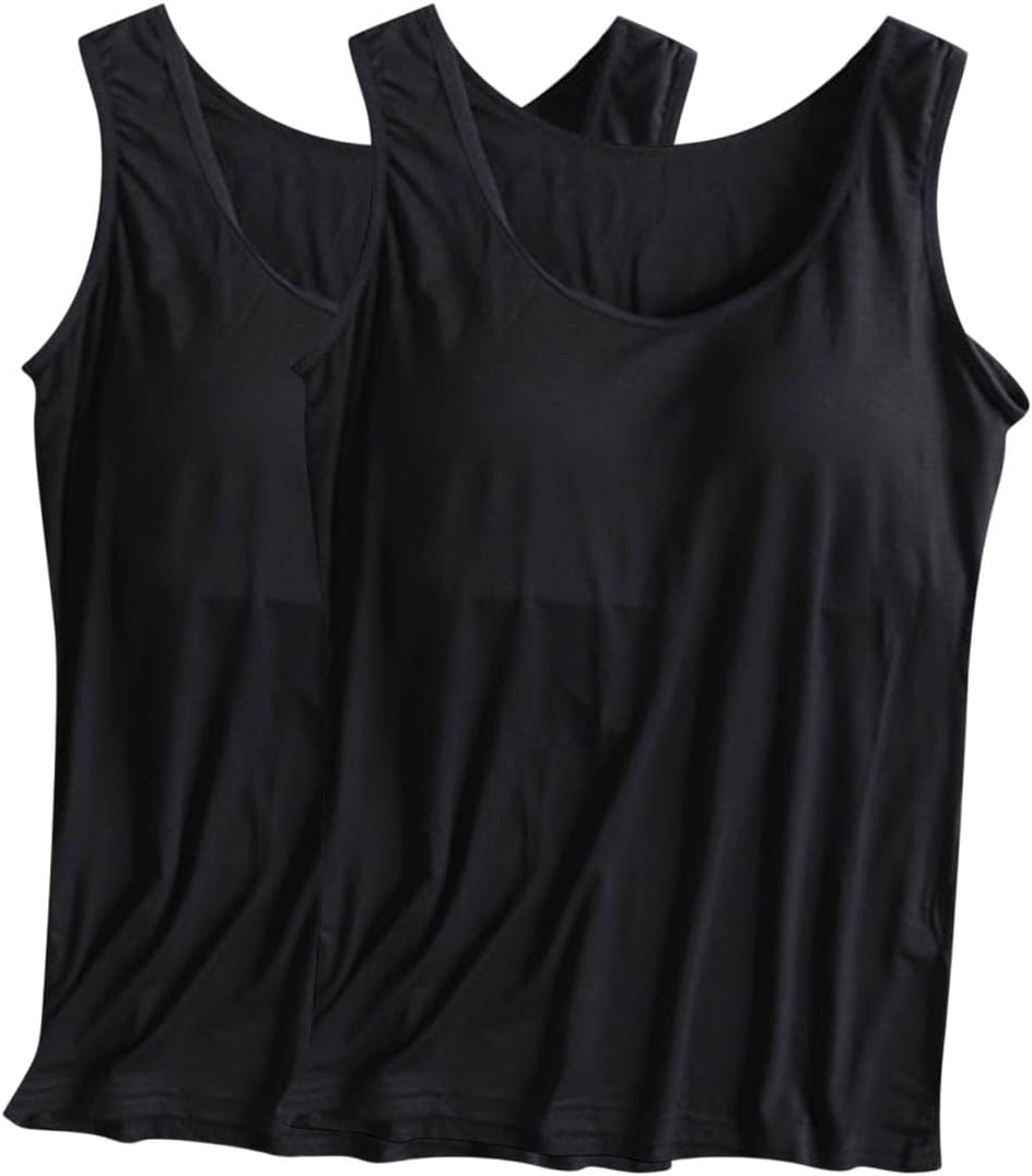 Plus Size Tank Tops Women Solid Sleeveless Modal Blend Chest Pad Tanks Soft Comfy Sports Gym Workout Home Summer Tops