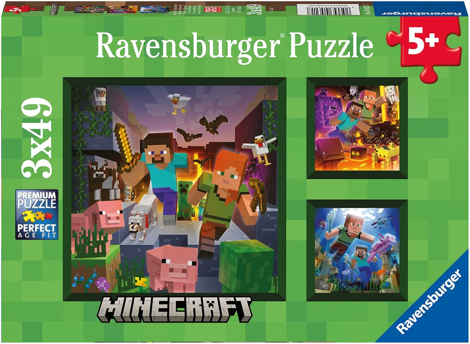 Ravensburger Minecraft Biomes – 3 x 49 Piece Jigsaw Puzzle Set for Kids | Unique Puzzling Experience | Perfect Interlocking Fit | Ideal Educational Toy for Ages 4-8