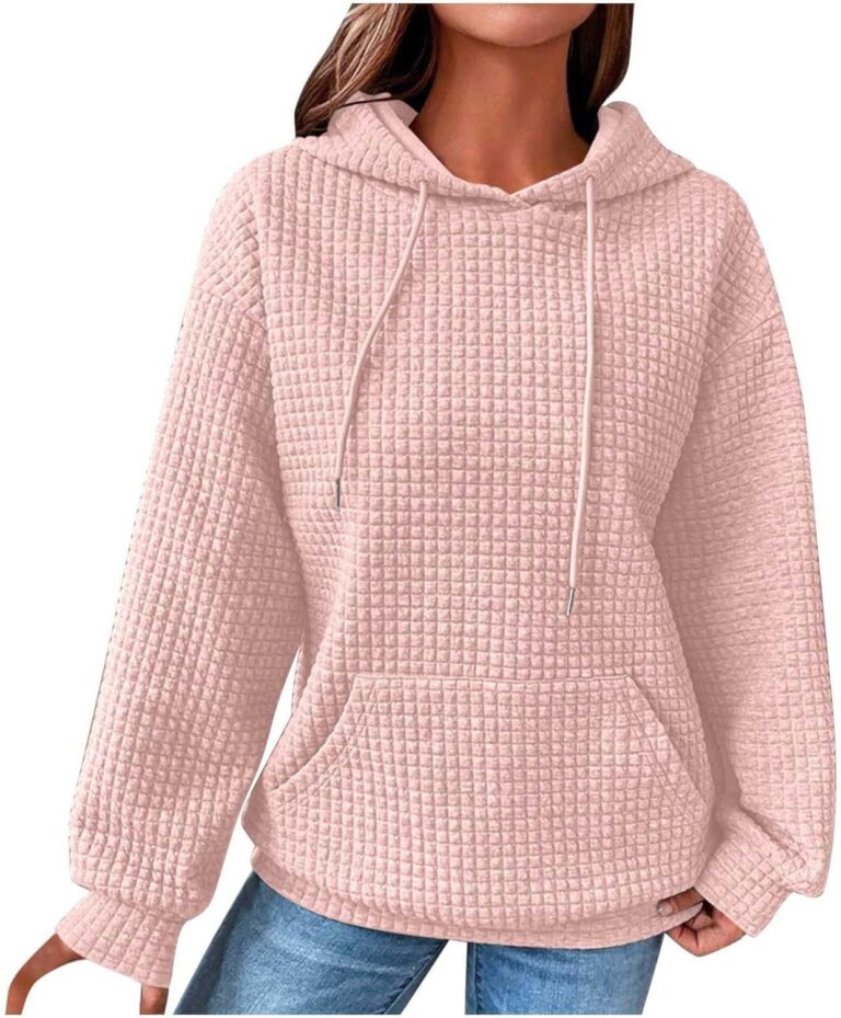 Waffle Sweatshirt Women’s Loose Hoodie Lightweight Hooded Jumper Casual Fall Sweaters Crew Necks Sweatshirts