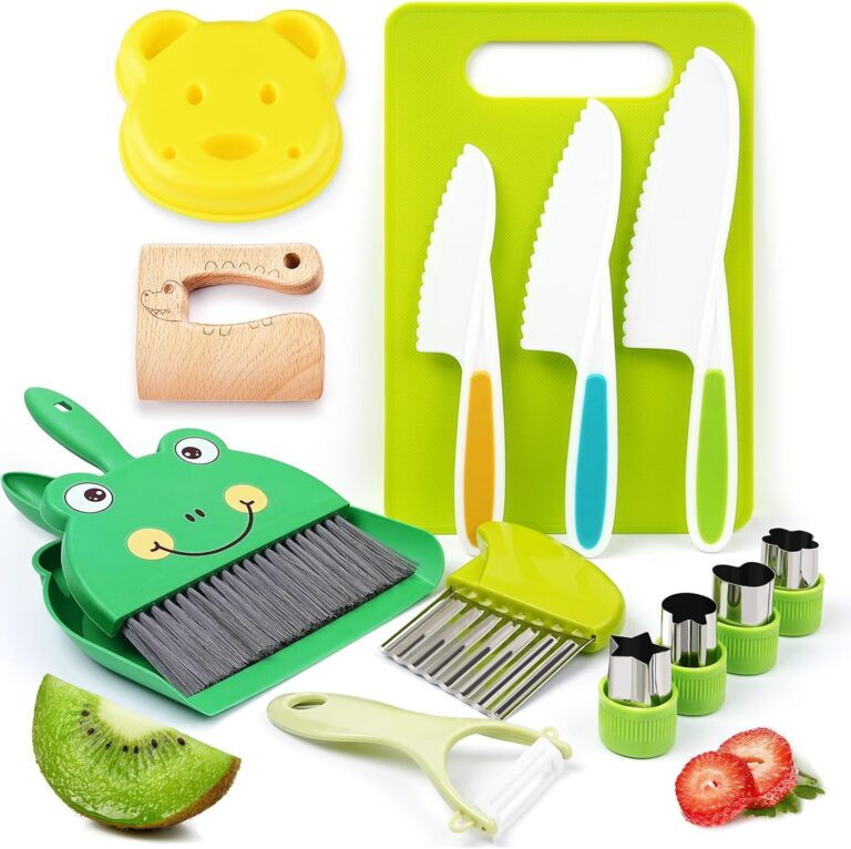 Montessori Kitchen Tools-14pcs Toddler Toys Kids Cooking sets Real with Safe Knife set Gift for 2-3-4-5-6-7-8 Years Old