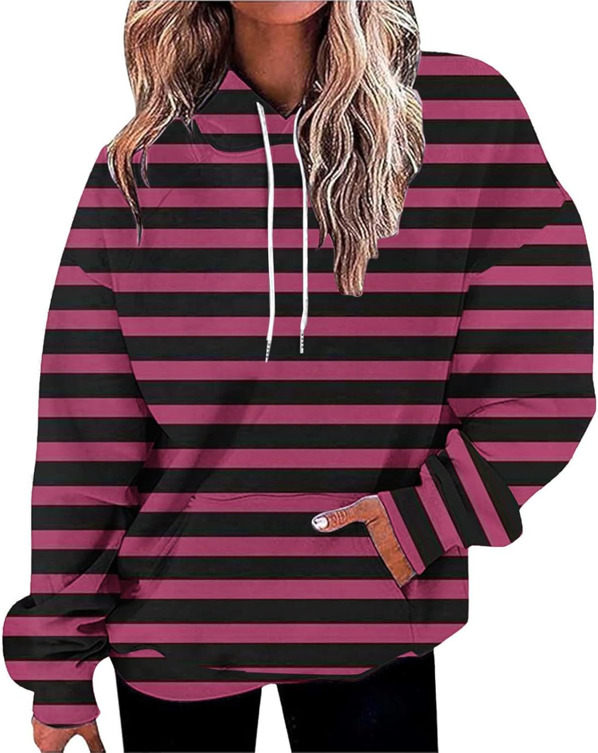 Women Striped Oversized Sweatshirt Color Block Crew Neck Long Sleeve Shirt Casual Pullover Top Fall Fashion 2024