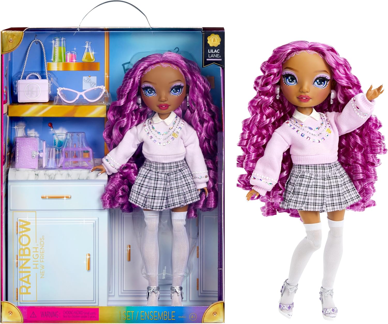 Rainbow High Lilac – Purple Fashion Doll in Fashionable Outfit, Glasses & 10+ Colorful Play Accessories. Gift for Kids 4-12 and Collectors.