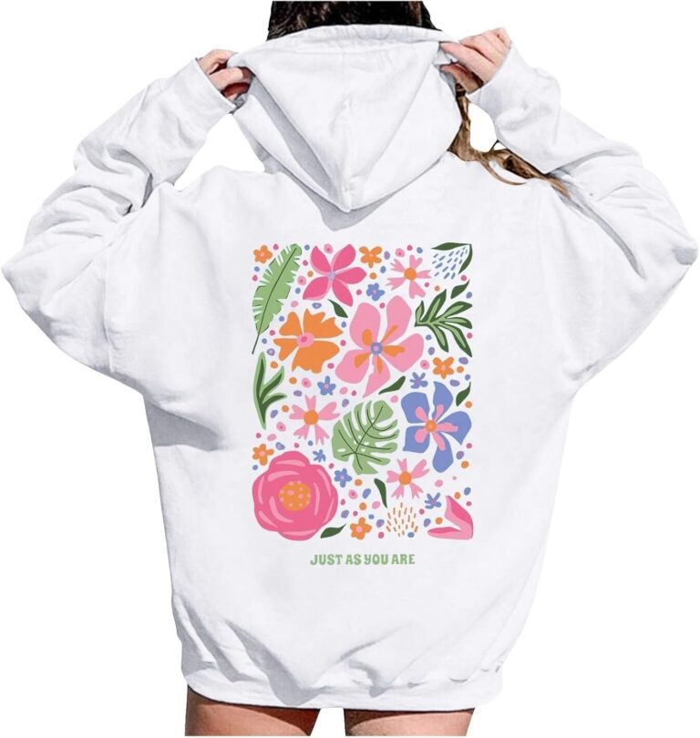 Pink Palm Puff Hoodies for Teen Girls Oversized Cute Preppy Sweatshirts Fall Drawstring Pullover Clothes Y2k Outfits