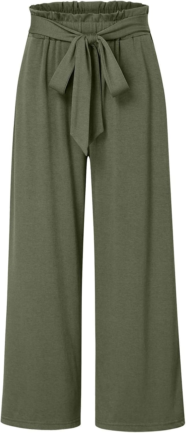 Womens Linen Summer Cropped Palazzo Pants Elastic Waist Lounge Pants Plus Size Pant Trousers Business Work