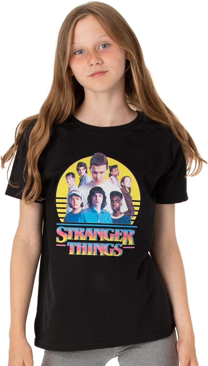 Stranger Things T-Shirt Kids Girls Boys Characters Logo Black Outfit Top